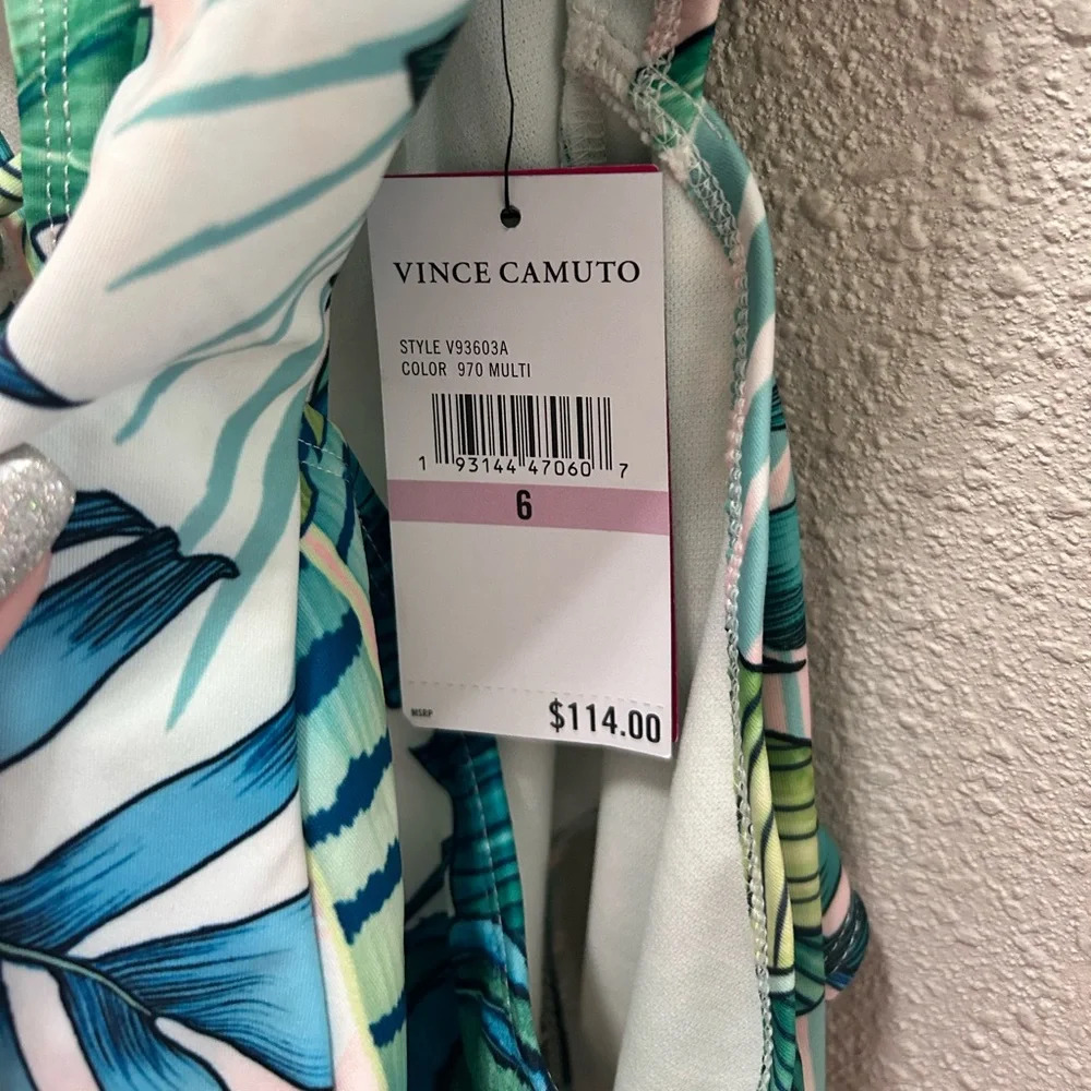 Vince Camuto Strappy Plunging V-Neck One Piece Swimsuit Tropical NWT Size 6 - Picture 3 of 7
